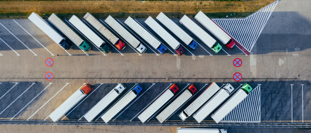 lorries parked in a car park