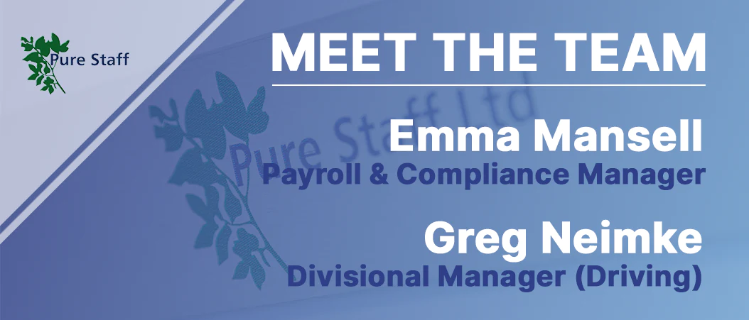 Banner image for the Pure Staff Meet the Team page, featuring Emma Mansell and Greg Neimke.