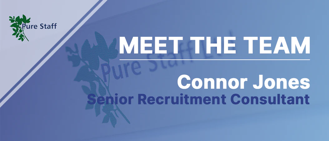 A blog banner image for a Meet the Team post for Connor Jones.