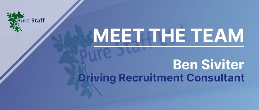 A Meet the Team banner image of Ben Siviter, a Birmingham Driving Recruitment Consultant at Pure Staff.